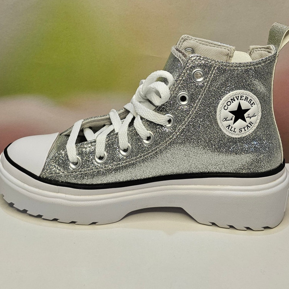 Converse Youth  CTAS Lugged Lift Size 4.5   Silver Glitter  A03010C NWB